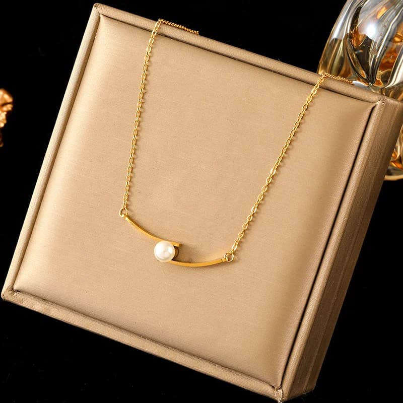 316L Stainless Steel Cubic Zirconia Pearl Pendant Necklace