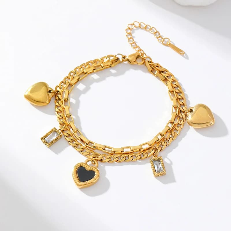 Reversible Heart Charm Bracelet, Gold Plated