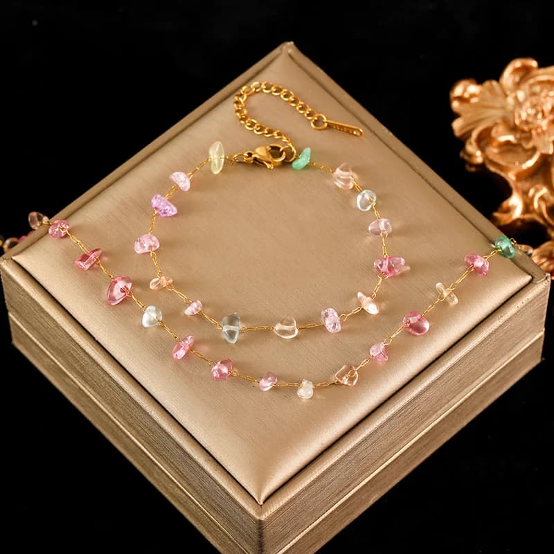 Colored Acrylic Stones Necklace and Bracelet Set