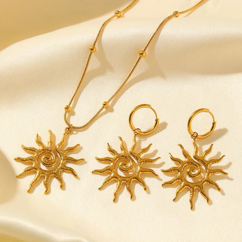 Vintage Sun Necklace and Earrings Set