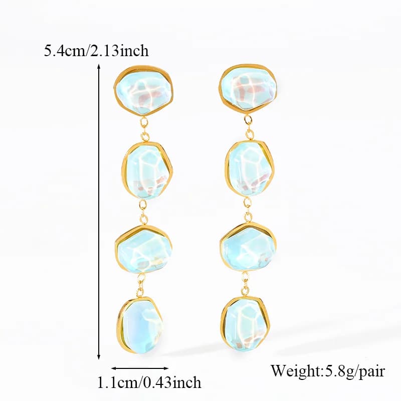 Blue Stone Drop Dangle Earrings, Gold Plated