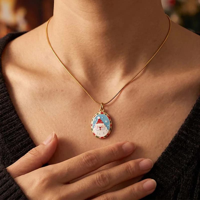 Reindeer Enamel Pendant Necklace