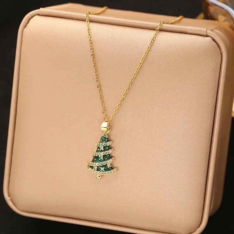 Stainless Steel Christmas Tree Pendant Necklace