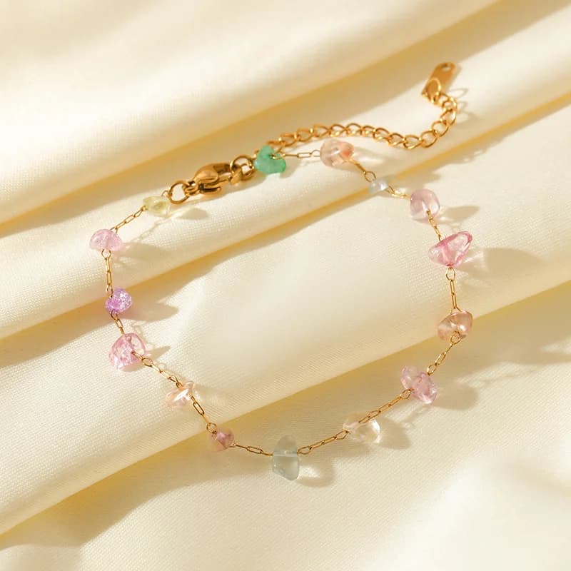 Stainless Steel Thin Colored Stone Charm Bracelet