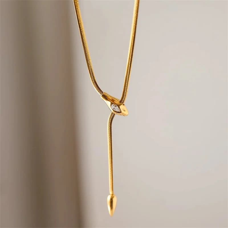 Snake-Head Long Pendant Y-Shaped Necklace