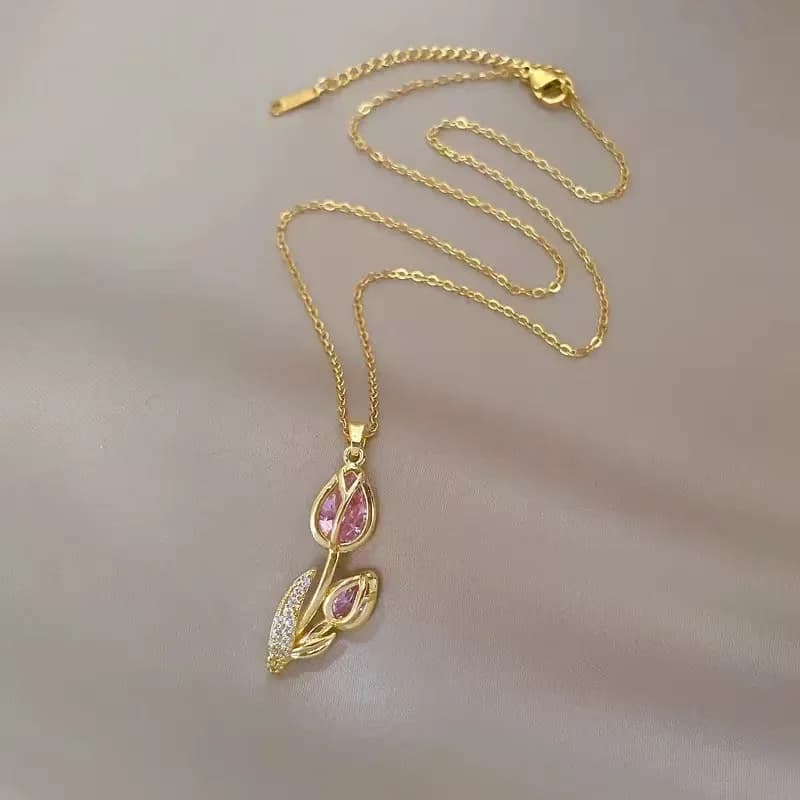 Tulip Flower Cubic Zirconia Collar Necklace