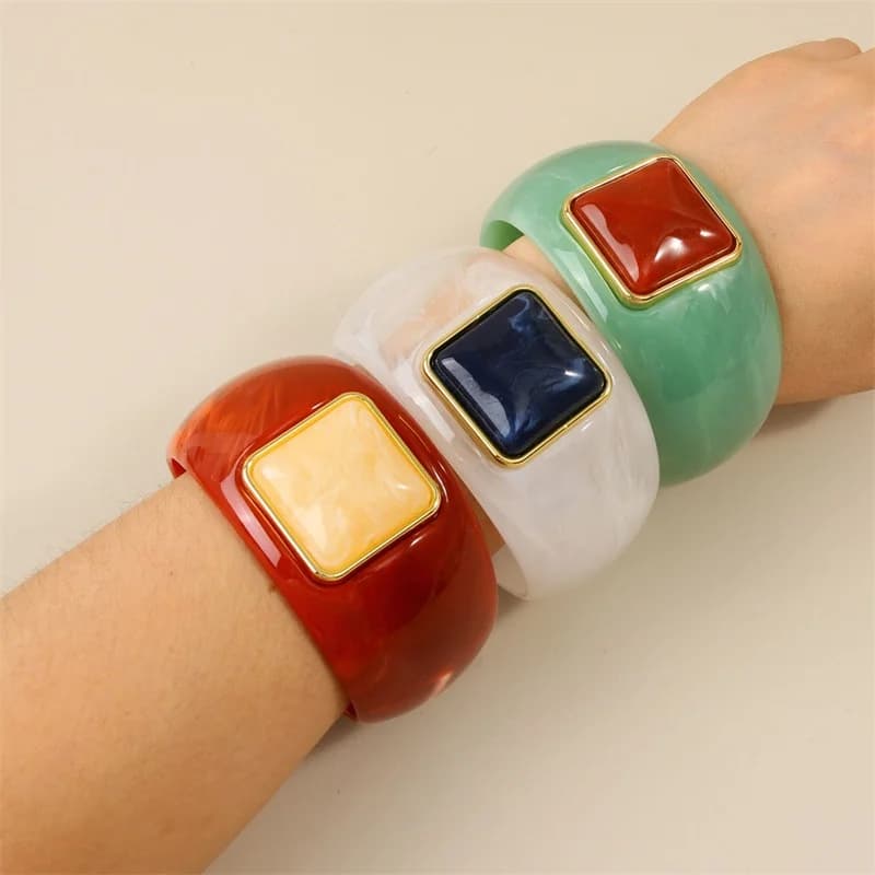 Square Acrylic Resin Geometric Bangle Bracelet for Women