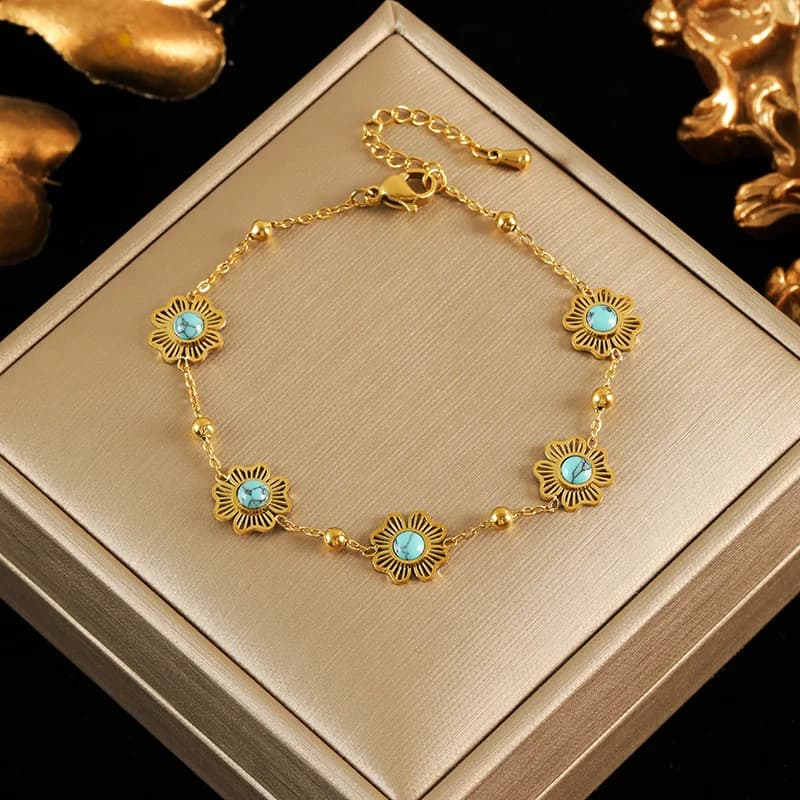 White Flower Petal Jewelry Set, Gold Color