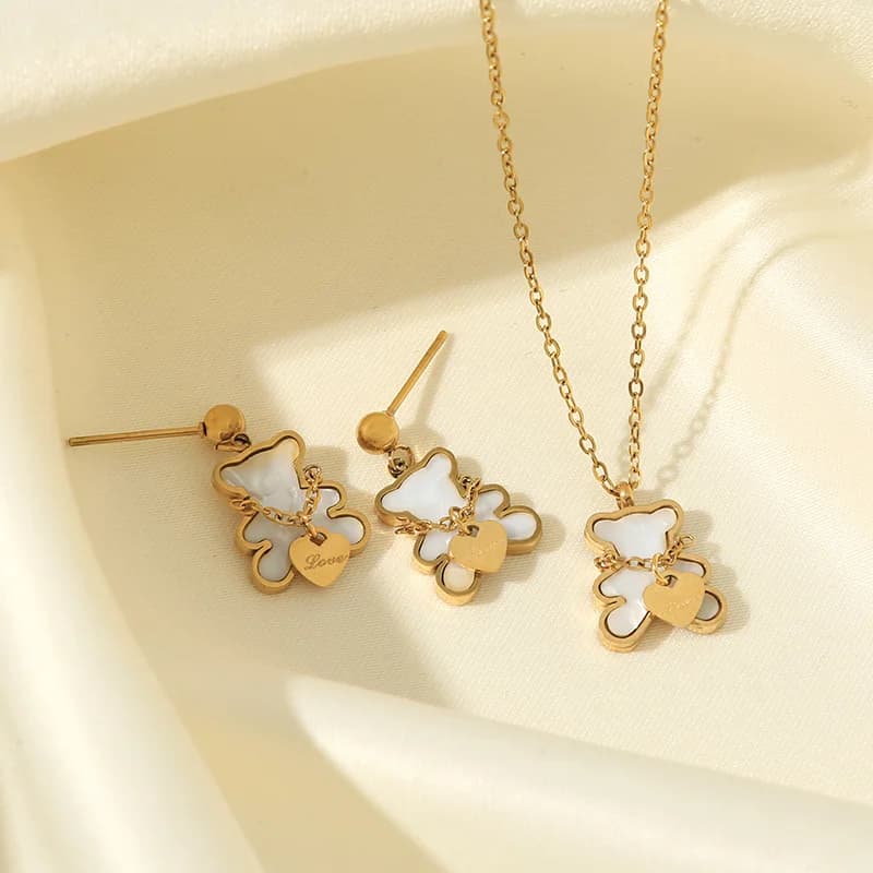 316L Stainless Steel Gold Color Heart Star Necklace and Earring Set