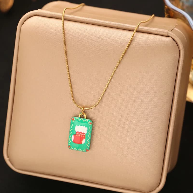Reindeer Enamel Pendant Necklace