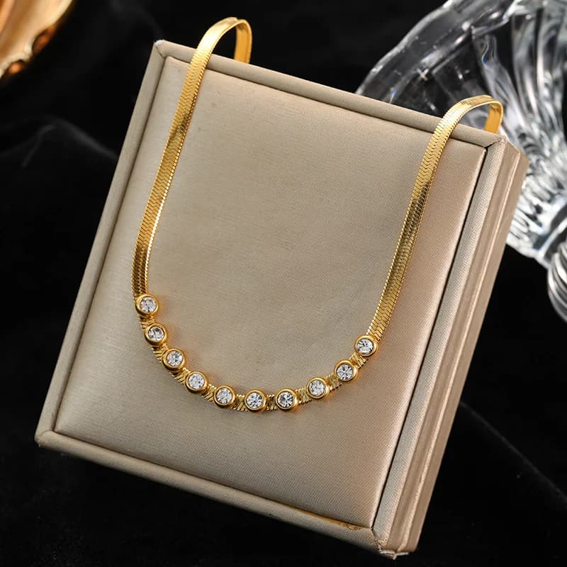 Gold Color Zircon Chain Choker Necklace