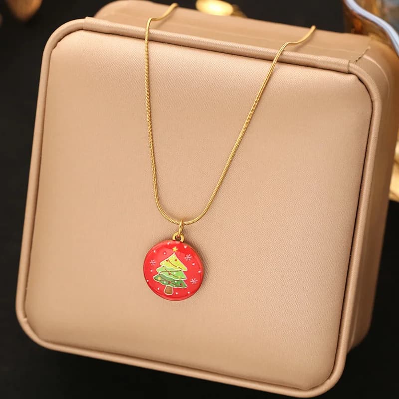Reindeer Enamel Pendant Necklace