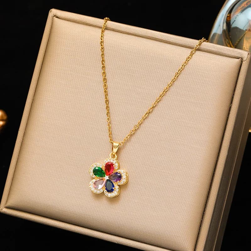 Tulip Flower Cubic Zirconia Collar Necklace