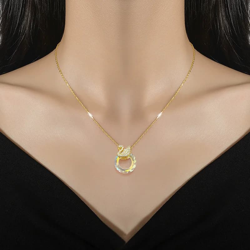 Cubic Zirconia Swan Pendant Necklace, Gold Tone