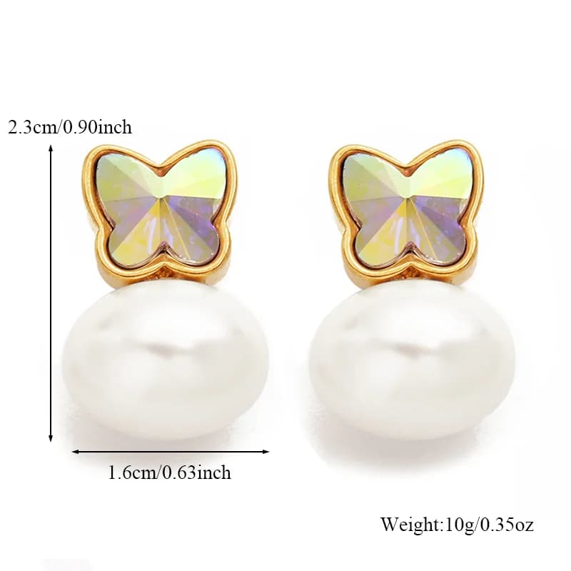 Butterfly Pearl Stud Earrings, Stainless Steel
