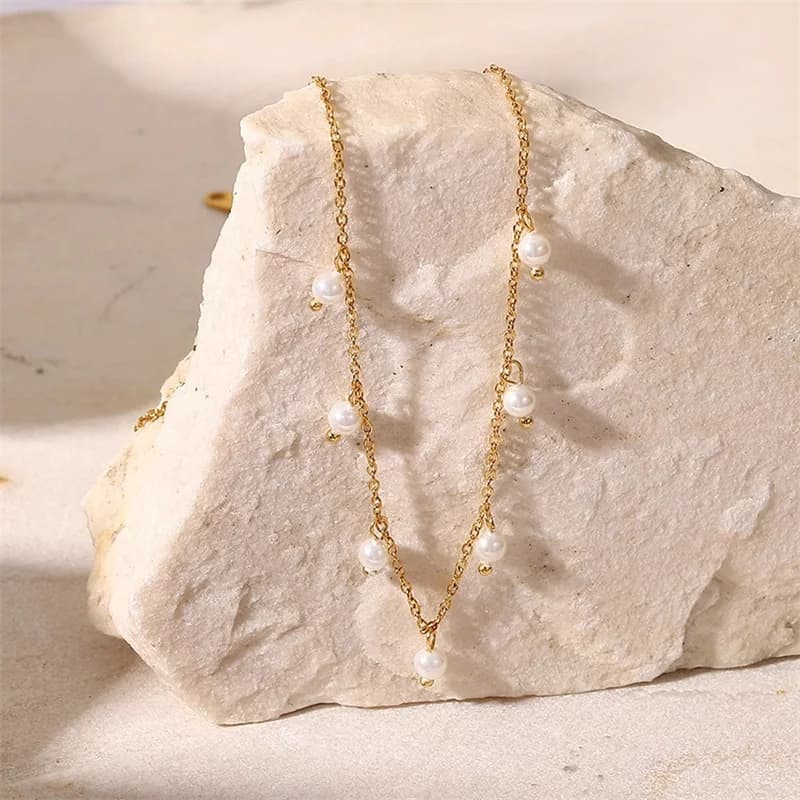 316L Stainless Steel Cubic Zirconia Pearl Pendant Necklace