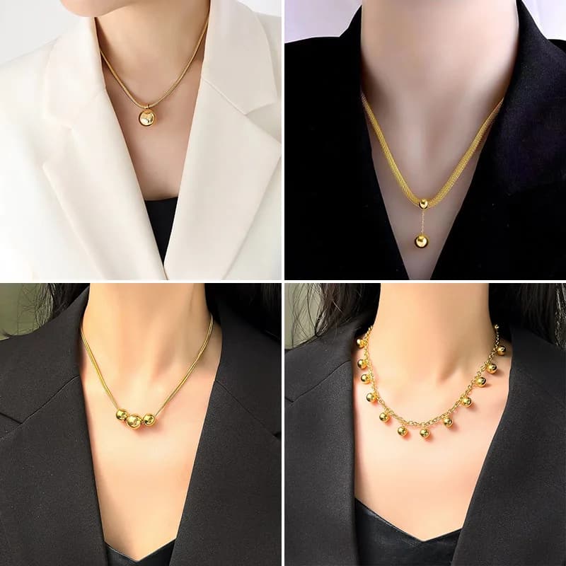 Golden Ball Bead Necklace and Earring Set