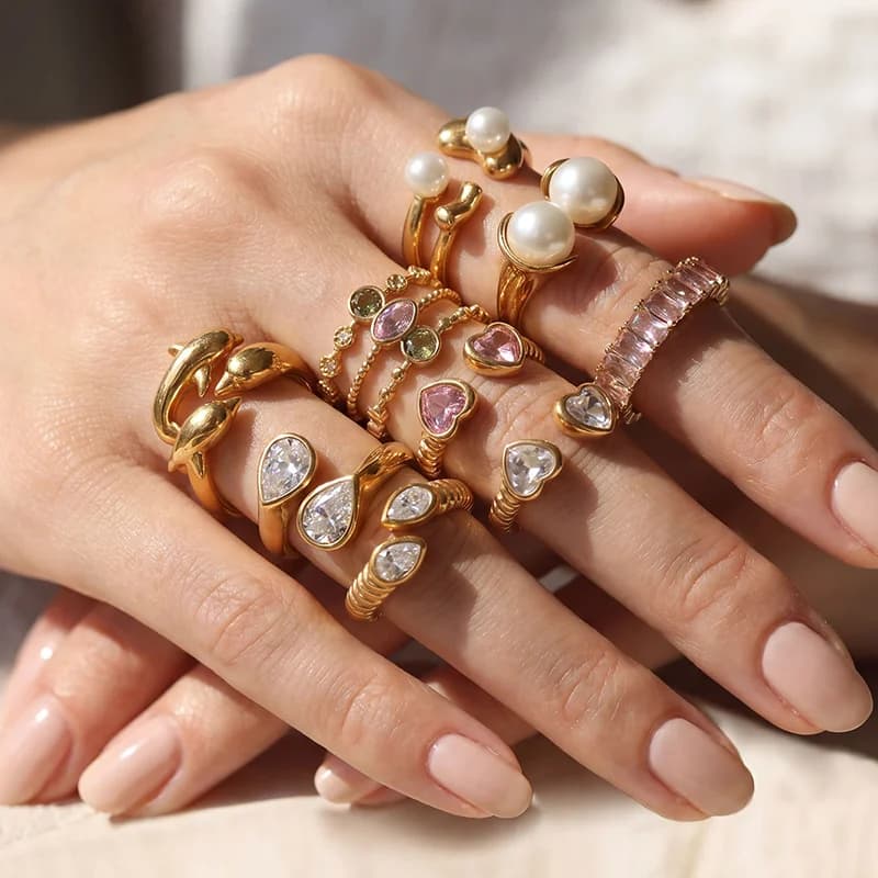Cubic Zirconia Heart Pearl Adjustable Ring