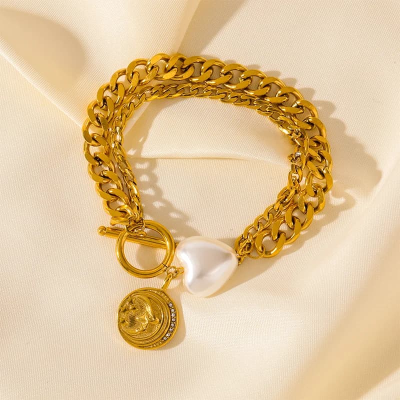 Multilayer Thick Chain Bangle, Gold Stainless Steel