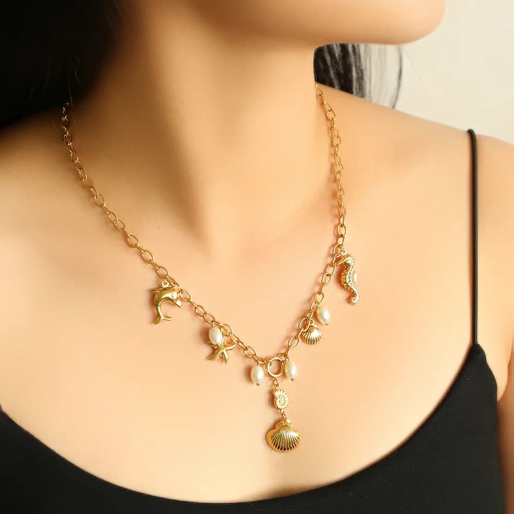 Stainless Steel Ocean Shell Pendant Necklace