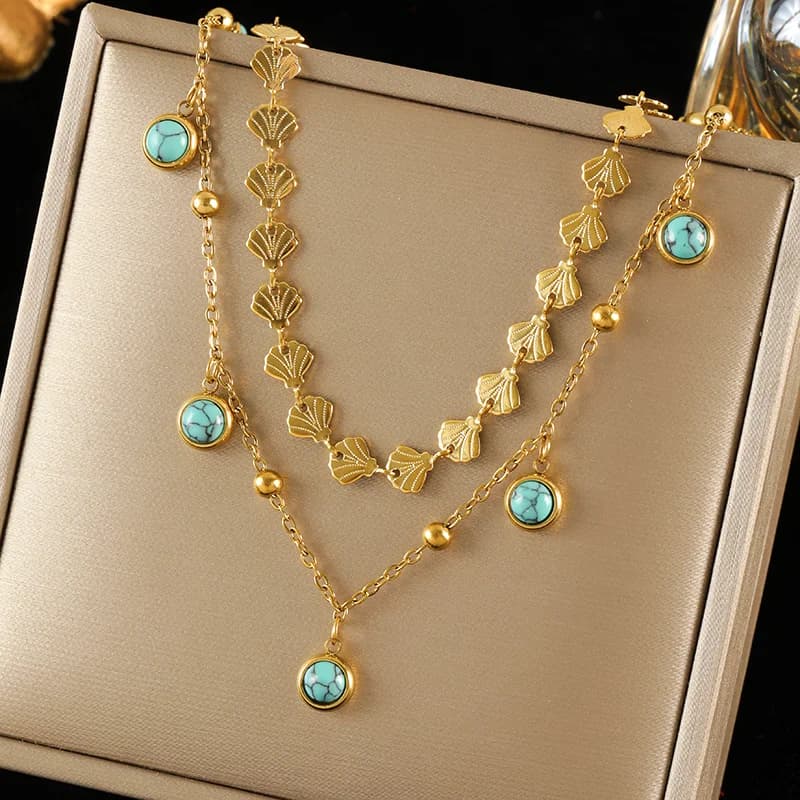 Square Green Crystal 2-Layer Necklace