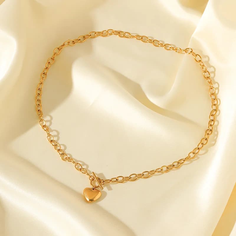 Gold Color Heart Love Necklace and Bracelet Set