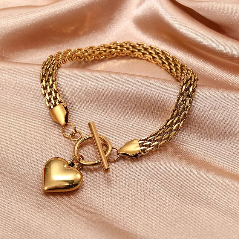 Stainless Steel Heart Charm Bracelet Bangle