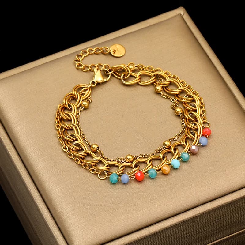 316L Stainless Steel Colorful Flower Cubic Zirconia Bracelet