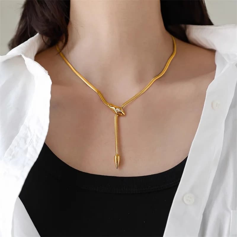 Snake-Head Long Pendant Y-Shaped Necklace