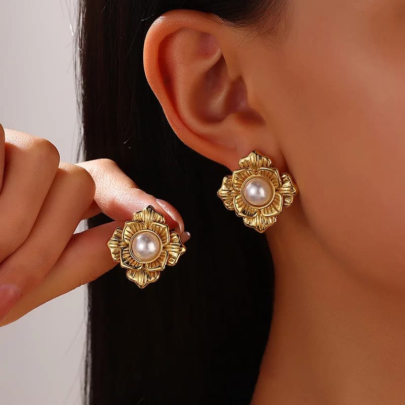 Creative Pearl Drop Earrings, 18K Gold Plated