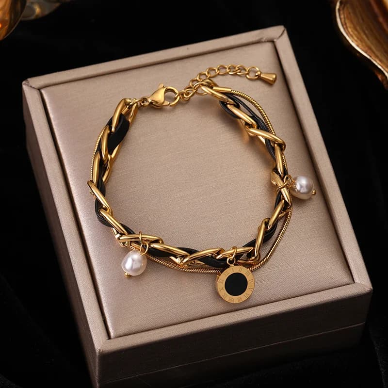 Gold Color Multilayer Charm Bracelet Bangle