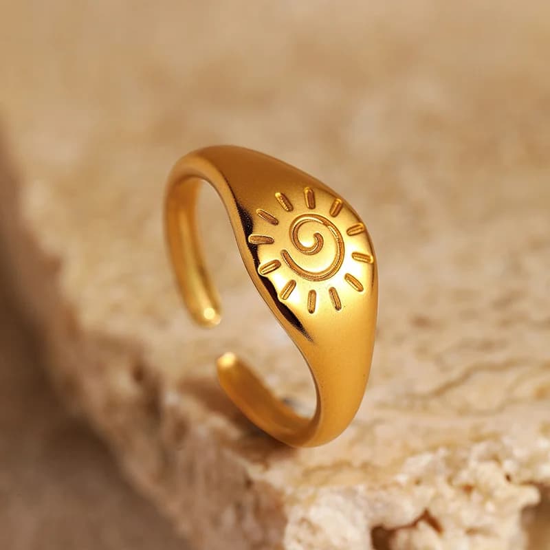 Vintage Sun Adjustable Ring, Gold Stainless Steel