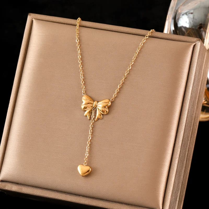 Gold Heart Pendant Charm Necklace
