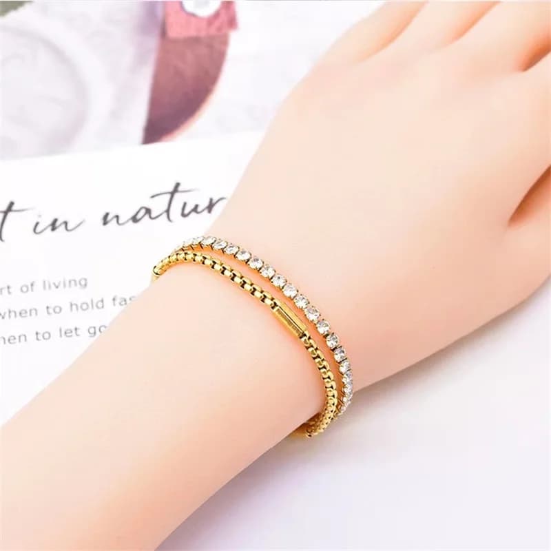 Stainless Steel Gold Double-Layer Zirconia Bracelet