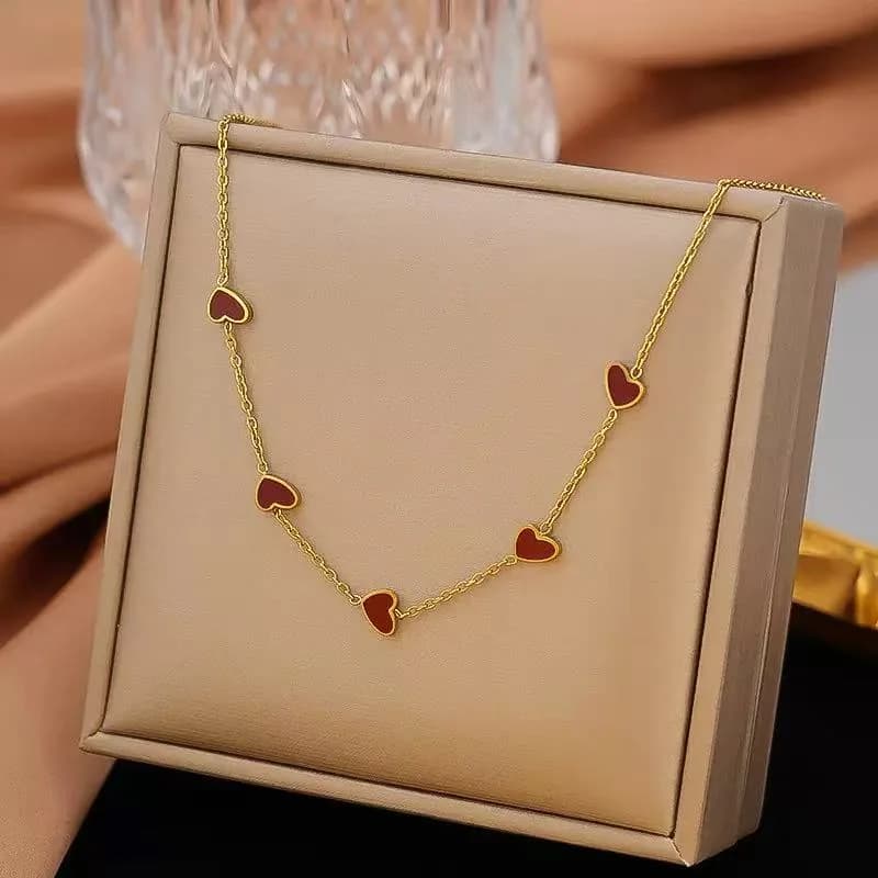 Stainless Steel Gold Double Heart Pendant Necklace