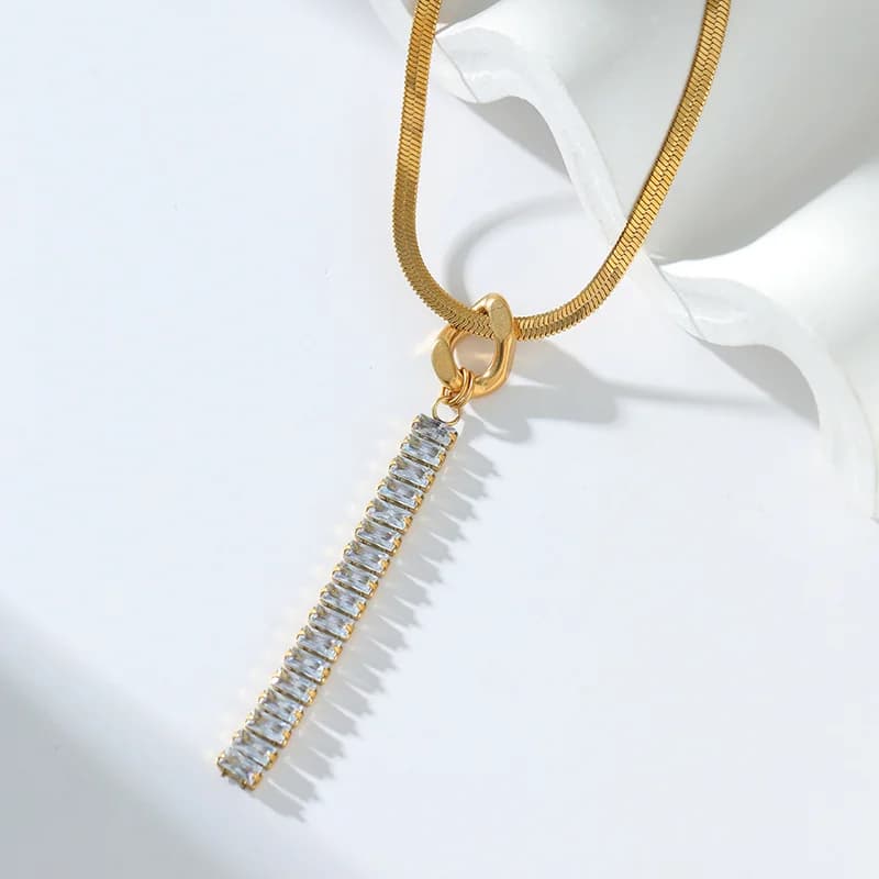 White Zircon Long Pendant Necklace