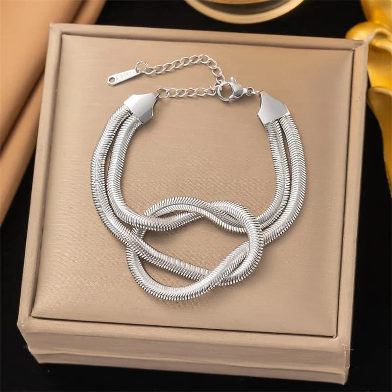 Gold Snake Chain Knot Necklace and Bracelet Set