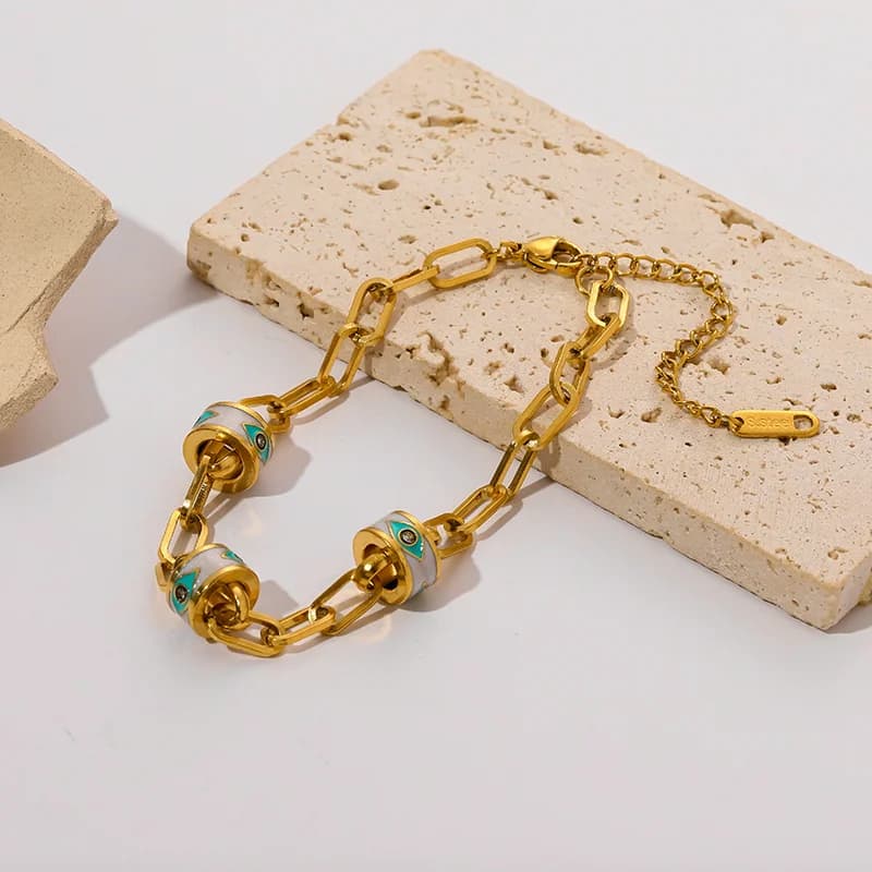 Thick Geometric Chain Bracelet, Gold Stainless Steel