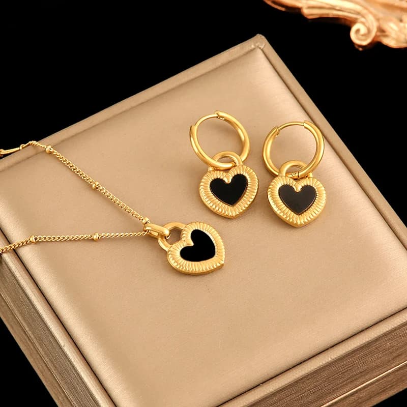 Heart and Pearl Necklace and Earrings Set