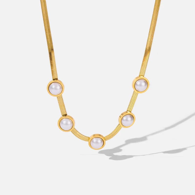 Gold Color Round Pearl Choker Necklace