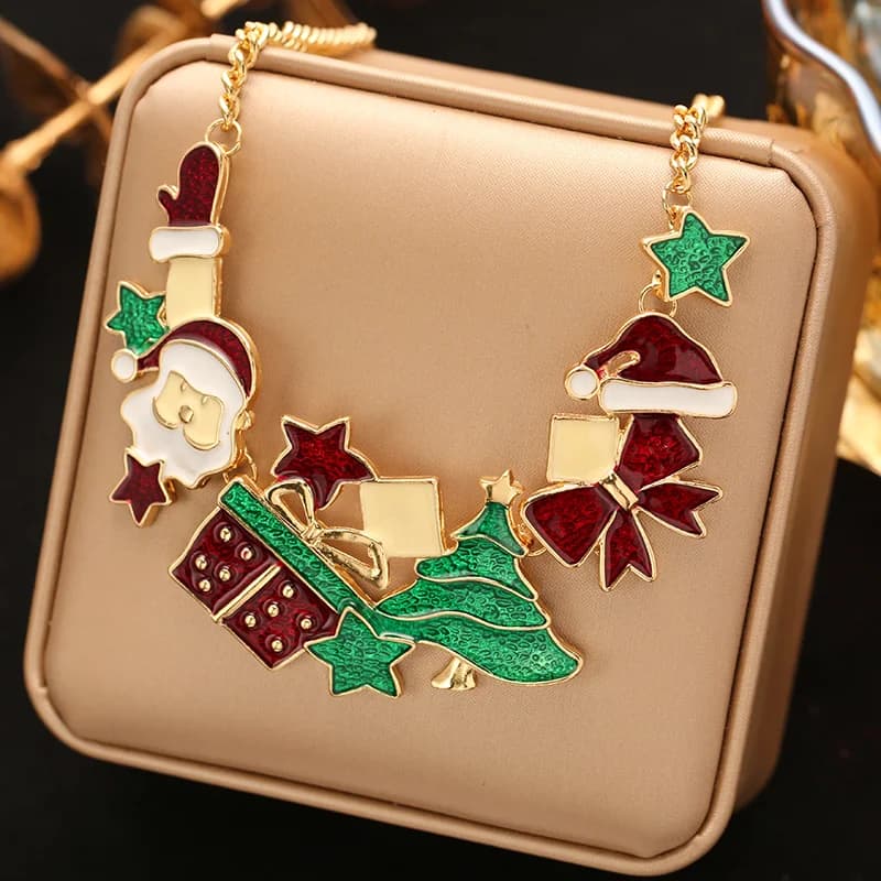 Christmas Tree, Snowflake, and Reindeer Pendant Necklace