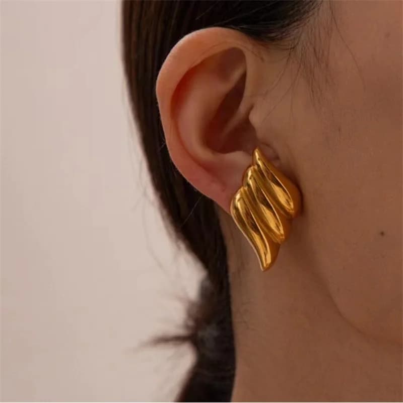 Geometric Stud Earrings, Gold Color Stainless Steel