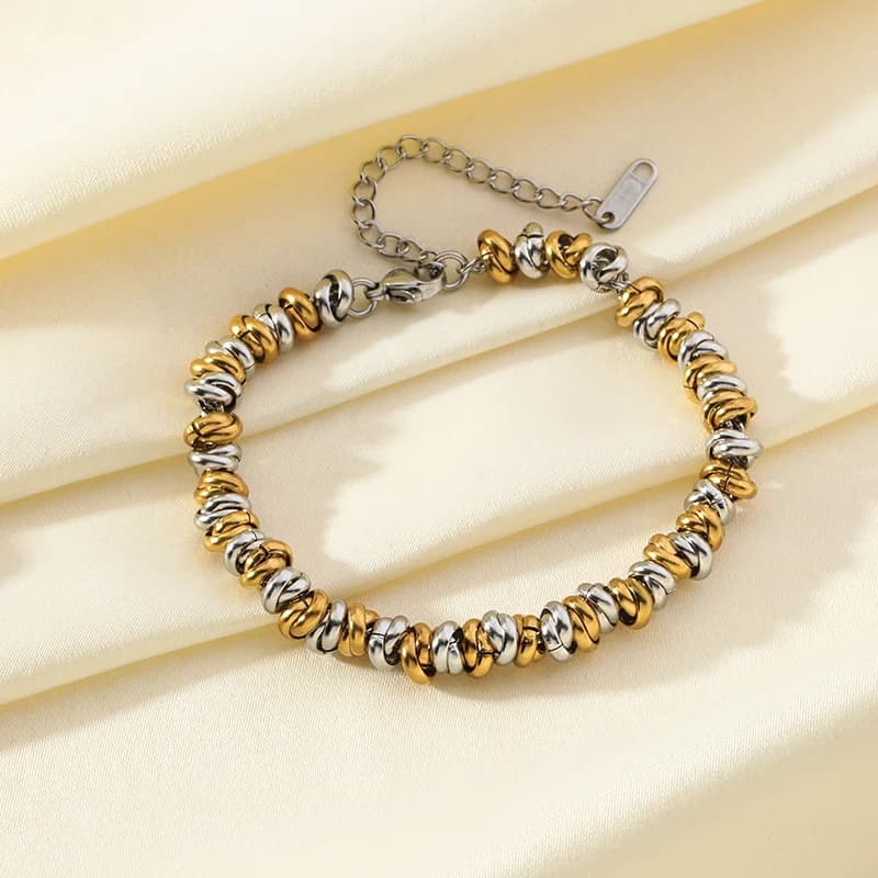 Polished Chain Wide Bangle, Gold Color