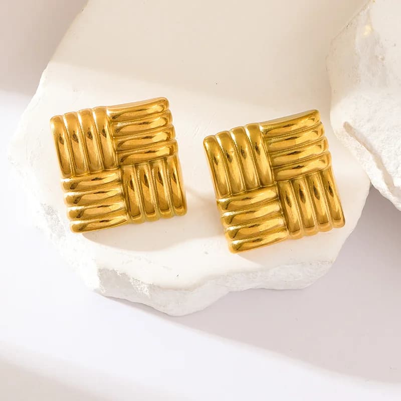 Geometric Stud Earrings, Gold Color Stainless Steel