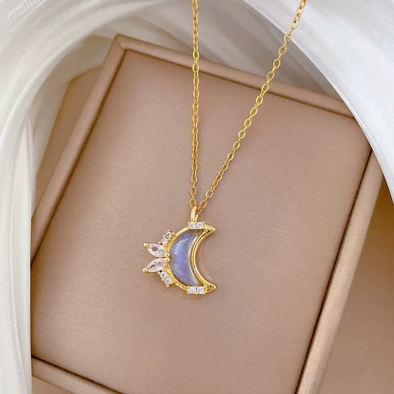 316L Stainless Steel Zircon Leaf Pendant Necklace