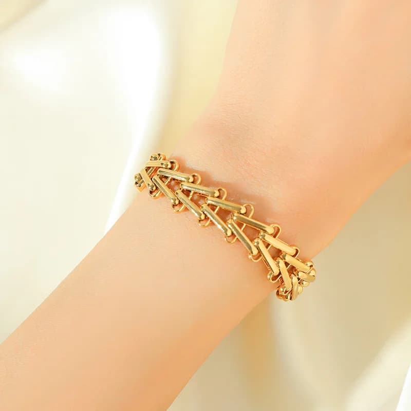 Geometric Thick Chain Bangle, Gold Plated