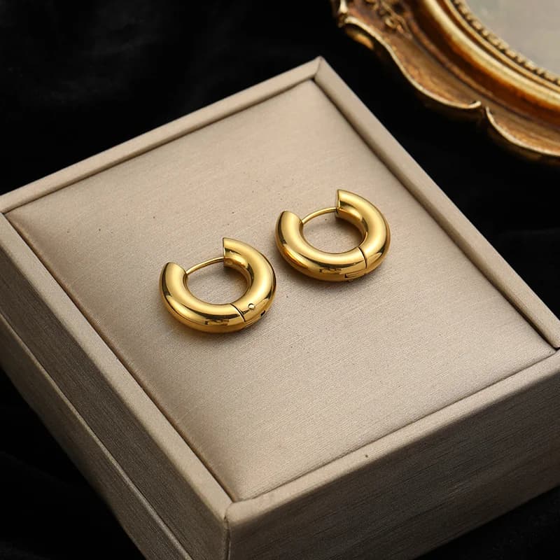 Gold Color Hollow Hoop Huggie Earrings