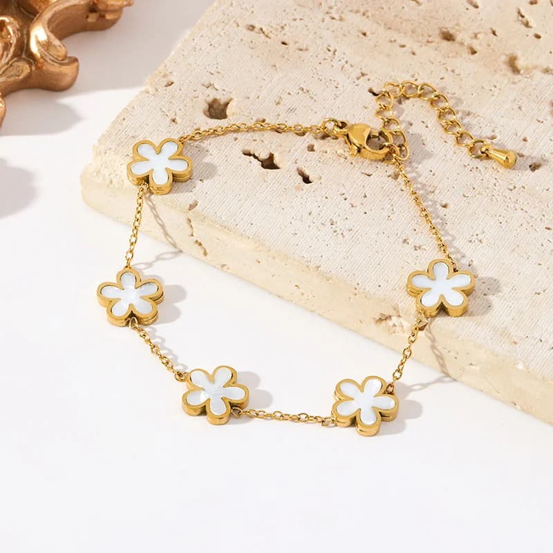 White Flower Petal Jewelry Set, Gold Color