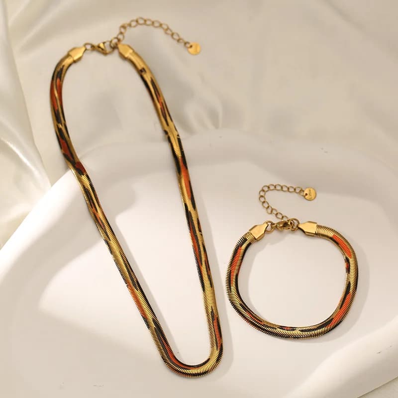 Snake Flat Chain Necklace and Bracelet Set