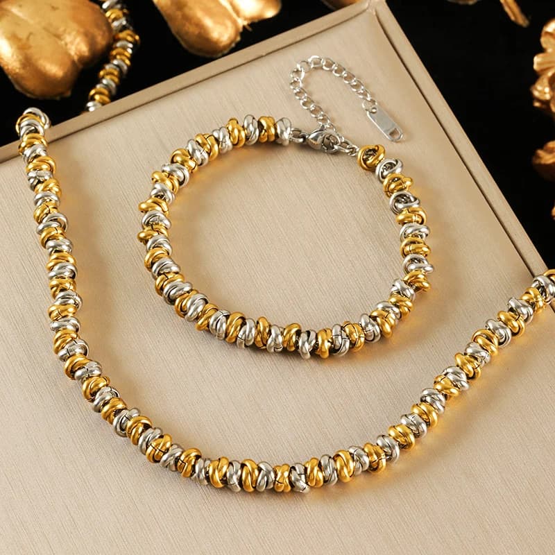 Gold Chain Necklace and Bracelet Set